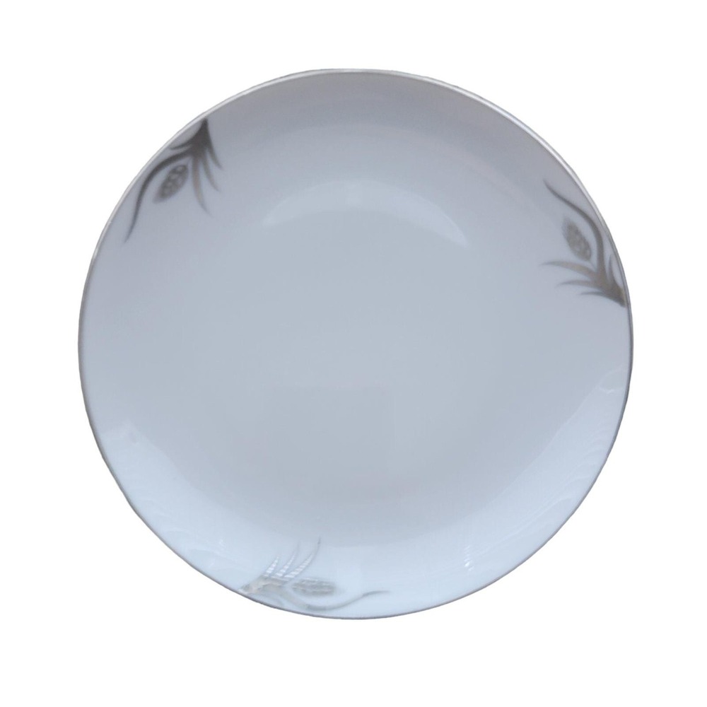 Hayasi Kutani China Platinum Wheat Bread Plate Hand Painted Mid Century Set 2